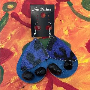 Blue and Black Leather Earrings